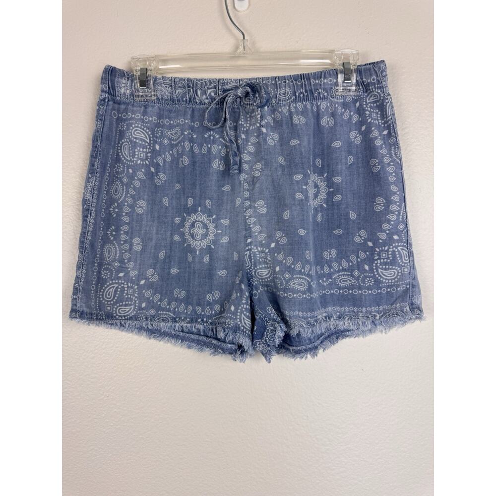 For The Republic Bandana Paisley Tencel Denim Drawstring Shorts Festival Blue S